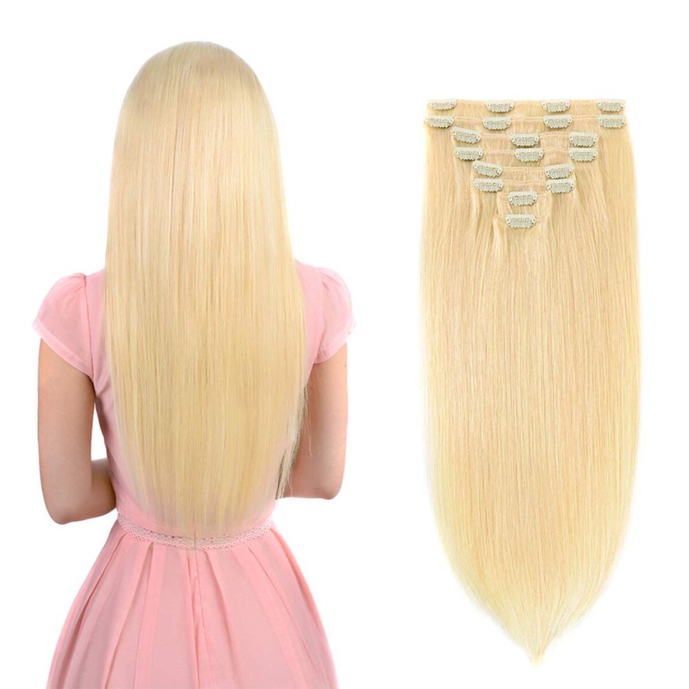 Real Clip in Hair Extensions Blonde 8 Pieces - Premium Womens Straight Double Weft Thick Remy Hair Extensions Clip in on Human Hair for Short Hair (12 / 12 inch, 613, 82 grams/2.9 Oz) Real Clip in Hair Extensions Blonde 8 Pieces - Premium Womens Straight Double Weft Thick Remy Hair Extensions Clip in on Human Hair for Short Hair (12 / 12 inch, 613, 82 grams/2.9 Oz)