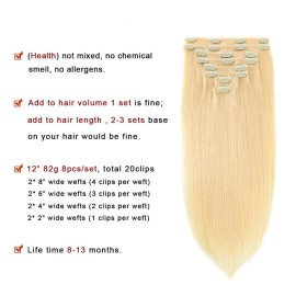 Real Clip in Hair Extensions Blonde 8 Pieces - Premium Womens Straight Double Weft Thick Remy Hair Extensions Clip in on Human Hair for Short Hair (12 / 12 inch, 613, 82 grams/2.9 Oz) Real Clip in Hair Extensions Blonde 8 Pieces - Premium Womens Straight Double Weft Thick Remy Hair Extensions Clip in on Human Hair for Short Hair (12 / 12 inch, 613, 82 grams/2.9 Oz)