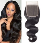 DMS Body Wave Human Hair Lace Closure 4x4 Free Part Swiss Lace Closure 12A Brazilian Virgin Hair Top (4x4 Black, 8 inch)