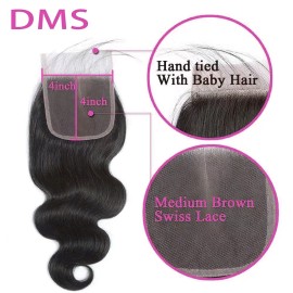 DMS Body Wave Human Hair Lace Closure 4x4 Free Part Swiss Lace Closure 12A Brazilian Virgin Hair Top (4x4 Black, 8 inch) DMS Body Wave Human Hair Lace Closure 4x4 Free Part Swiss Lace Closure 12A Brazilian Virgin Hair Top (4x4 Black, 8 inch)