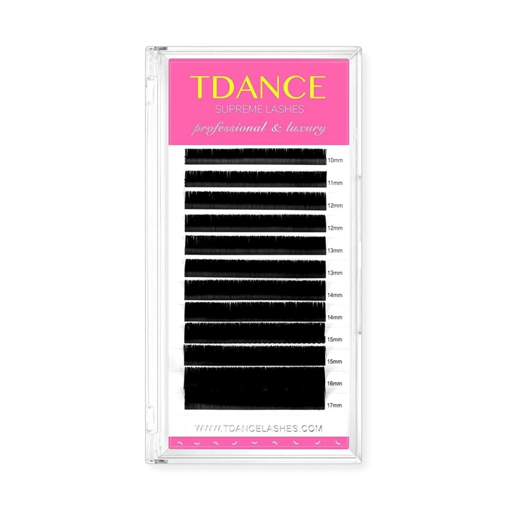 TDANCE Premium DD Curl 0.18mm Thickness Semi Permanent Individual Eyelash Extensions Silk Classic Lashes Professional Salon Use Mixed 10-17mm Length In One Tray (DD-0.18,10-17mm)