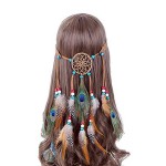 Women Lady Bohemian Peacock Feather Headband Dreamcatcher Headdress Hippie Headpiece Headwear Handmade Tribal Indian Fascinator Feather Hairband Hair Accessories