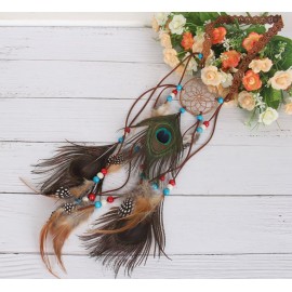 Women Lady Bohemian Peacock Feather Headband Dreamcatcher Headdress Hippie Headpiece Headwear Handmade Tribal Indian Fascinator Feather Hairband Hair Accessories