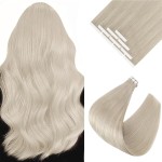 Ve Sunny Tape in Real Human Hair Extensions Invisible Hair Extensions Remy Tape in Extensions for Women White Blonde 18 inch 10Pcs 25G