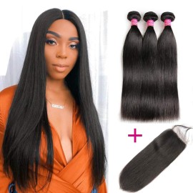 Brazilian Straight Hair With Closure 3 Bundles Unprocessed Virgin Human Hair Bundles With Lace Closure Free Part Hair Extensions Natural Color (20 22 24+18,Free Part) Brazilian Straight Hair With Closure 3 Bundles Unprocessed Virgin Human Hair Bundles With Lace Closure Free Part Hair Extensions Natural Color (20 22 24+18,Free Part)