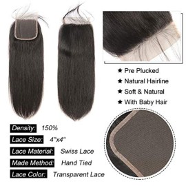 Brazilian Straight Hair With Closure 3 Bundles Unprocessed Virgin Human Hair Bundles With Lace Closure Free Part Hair Extensions Natural Color (20 22 24+18,Free Part) Brazilian Straight Hair With Closure 3 Bundles Unprocessed Virgin Human Hair Bundles With Lace Closure Free Part Hair Extensions Natural Color (20 22 24+18,Free Part)