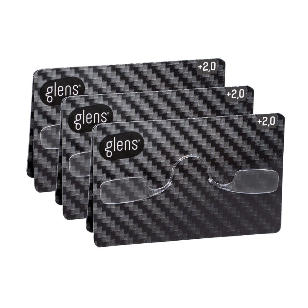 glens Unisex Armless Reading Glasses - 3 Reading Glasses +2.0 Carbon Pack- Emergency Lightweight Pocket Ultra Thin Readers