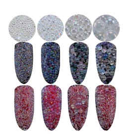 Minejin Nail Art AB Crystal Glass Caviar Beads Tiny 3D DIY Micro Gems Manicure Decoration Tips 4Boxs