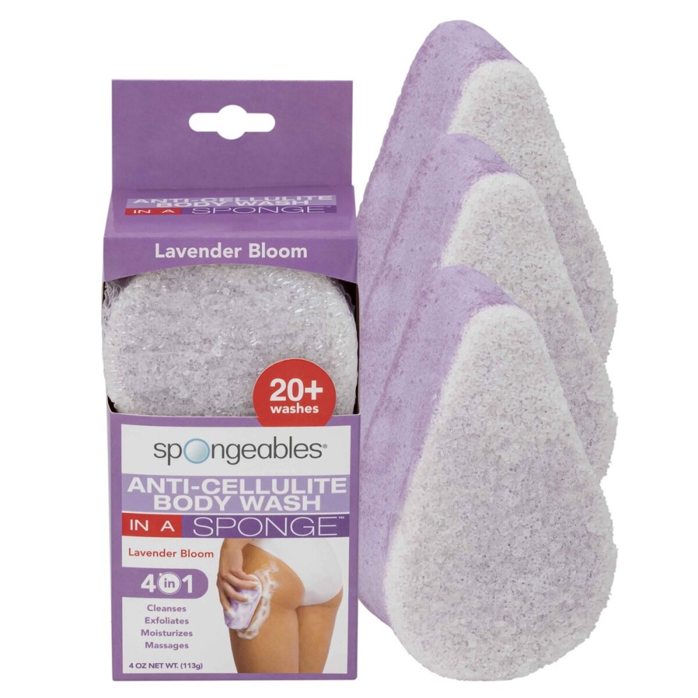 Spongeables Anti Cellulite Body Wash in a 20+ Wash Sponge, Lavender, 3 Count