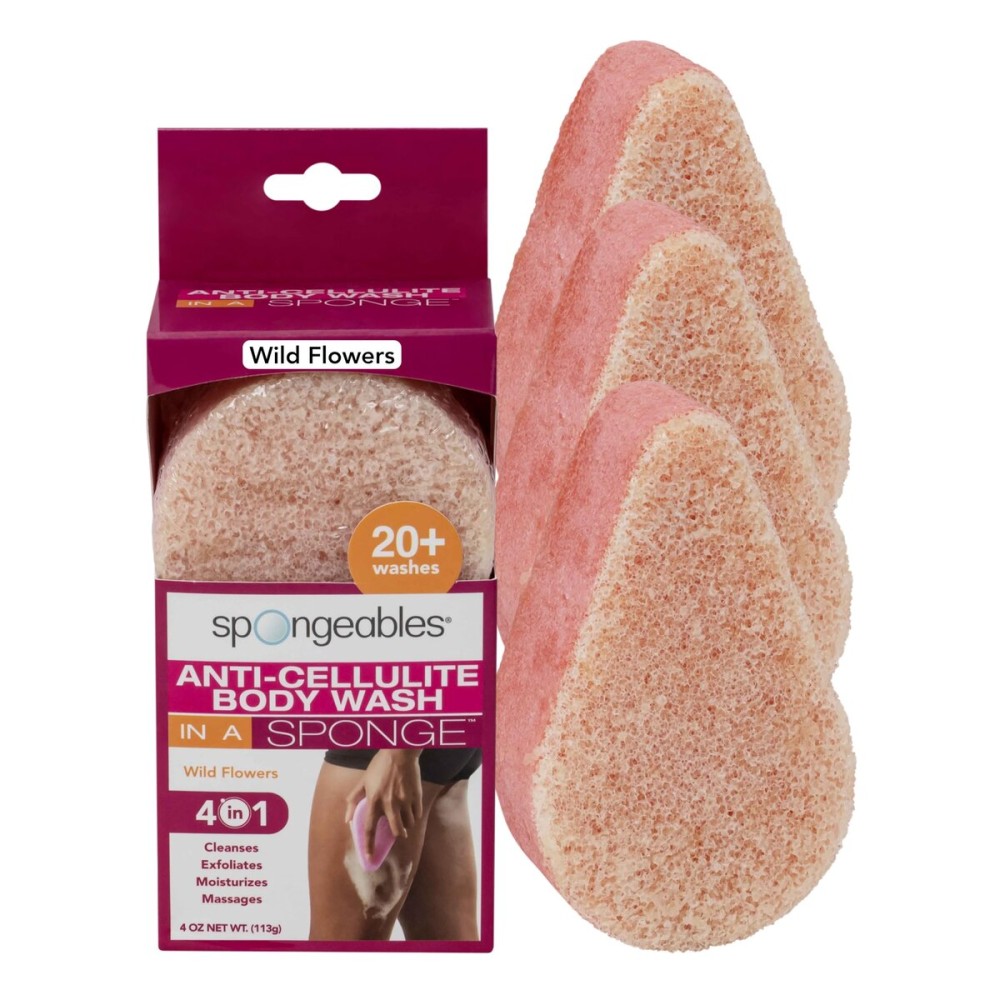 Spongeables Anti Cellulite Body Wash in a 20+ Wash Sponge, Wild Flower, 3 Count