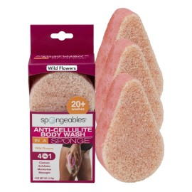 Spongeables Anti Cellulite Body Wash in a 20+ Wash Sponge, Wild Flower, 3 Count