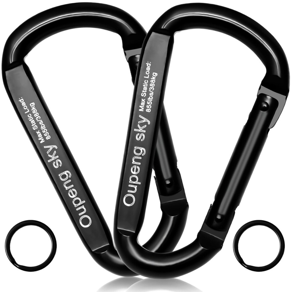 Carabiner Clip855lbs3 Iron Heavy Duty Caribeaners for Hammocks,Camping Accessories,Hiking,Keychain,Outdoors and Gym etc,Spring Snap Hook Carabiners for Dog Leash,Harness and Key Ring,2 PCS,Black