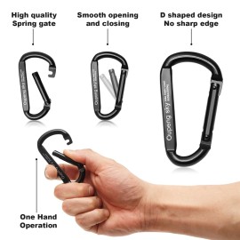 Carabiner Clip855lbs3 Iron Heavy Duty Caribeaners for Hammocks,Camping Accessories,Hiking,Keychain,Outdoors and Gym etc,Spring Snap Hook Carabiners for Dog Leash,Harness and Key Ring,2 PCS,Black