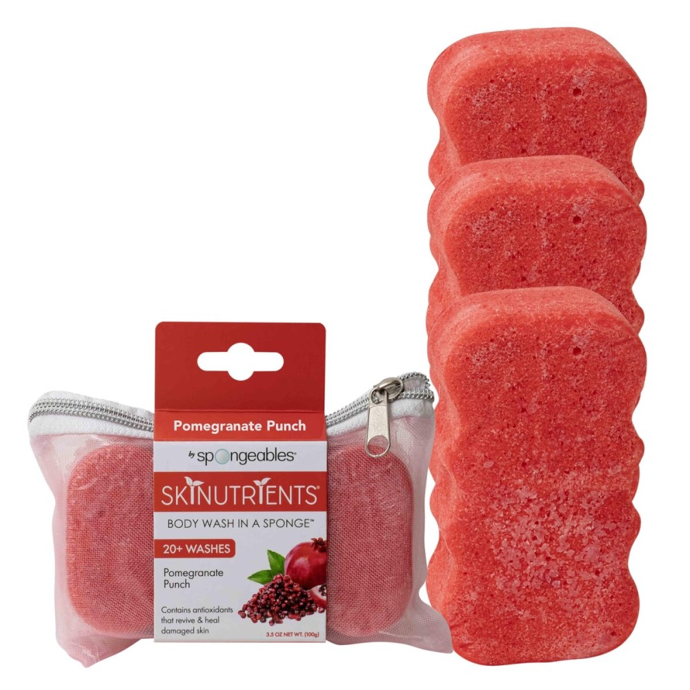 Spongeables Body Wash in a 20+ Wash Sponge, Pomegranate Punch, 3 Count