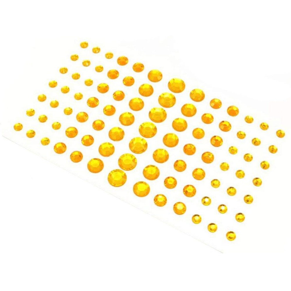 UPSTORE 91PCS 5MM/8MM/10MM/12MM Shining Self Adhesive Craft Jewels Flatback Rhinestone Crystal Gems Stickers Eyebrow Eyeshadow Body Eyes Nails Glitter Sticker for Makeup Nightclub Stage Show (Yellow)