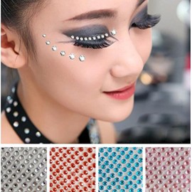 UPSTORE 91PCS 5MM/8MM/10MM/12MM Shining Self Adhesive Craft Jewels Flatback Rhinestone Crystal Gems Stickers Eyebrow Eyeshadow Body Eyes Nails Glitter Sticker for Makeup Nightclub Stage Show (Yellow)
