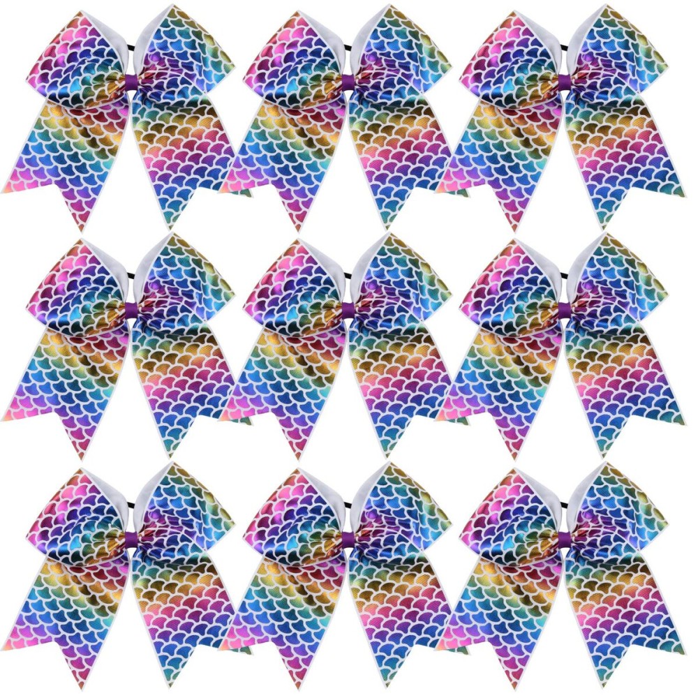 8 Inch Cheerleader Bows Ponytail Holder Solid Color Cheerleading Bows Hair Tie (Mermaid))
