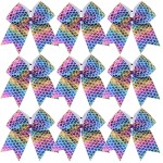 8 Inch Cheerleader Bows Ponytail Holder Solid Color Cheerleading Bows Hair Tie (Mermaid))