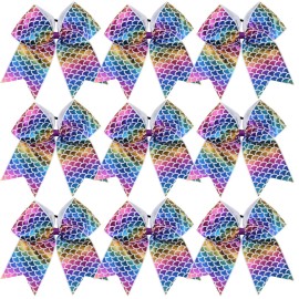 8 Inch Cheerleader Bows Ponytail Holder Solid Color Cheerleading Bows Hair Tie (Mermaid))