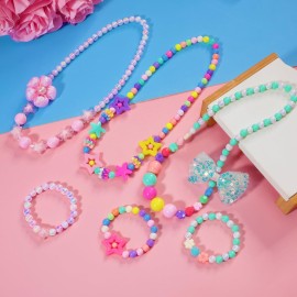 PinkSheep Kids Classic Jewelry, 6 Sets of Beaded Necklaces and Bracelets for Girls, Favors Bags for Girls Jewelry (Classic)