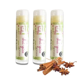 Organic Certified Lip Balm Butter(3 Pack) by Green and Lovely | Chai Spice Lip Oil for Total Hydration and Repair | 0.15 oz Lip Moisturizer Tube made with Premium Organic Ingredients | Heals Quickly