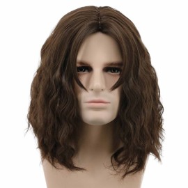 karlery Men Fluffy Short Curly Brown Wig Halloween Cosplay Wig Anime Costume Wig (2)