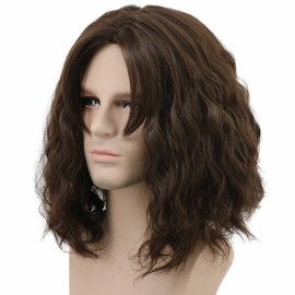 karlery Men Fluffy Short Curly Brown Wig Halloween Cosplay Wig Anime Costume Wig (2)