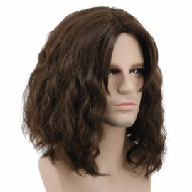 karlery Men Fluffy Short Curly Brown Wig Halloween Cosplay Wig Anime Costume Wig (2)