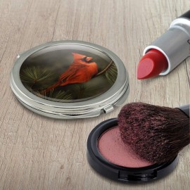Northern Cardinal Red Pine Perch Compact Travel Purse Handbag Makeup Mirror