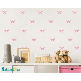 DXLING 48pcs Pink Ribbons Wall Stickers for Kids Room Princess Girl Bedroom Pink Bow Wall Decals Removable Vinyl DIY Mural Stickers A407 (Light Pink)