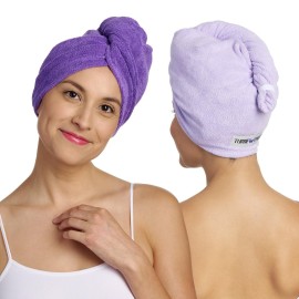 Turbie Twist 2-Pack Microfiber Hair Towel for Beauty, Travel, Gifting - Hair Wrap Turban for Straight, Wavy & Curly Hair - Premium Hair Care - Dark Purple & Light Purple