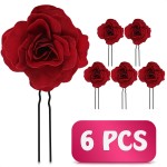 6Pcs Small Red Rose Hair Clip - Large Bobby Pins for Thick Hair Flower Pins Wedding Hair Accessories for Women - Rose Flower Hair Clips for Women\'s Hair Accessories Bridal Hair Pieces for Wedding