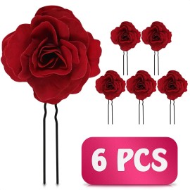 6Pcs Small Red Rose Hair Clip - Large Bobby Pins for Thick Hair Flower Pins Wedding Hair Accessories for Women - Rose Flower Hair Clips for Women\'s Hair Accessories Bridal Hair Pieces for Wedding