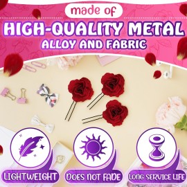 6Pcs Small Red Rose Hair Clip - Large Bobby Pins for Thick Hair Flower Pins Wedding Hair Accessories for Women - Rose Flower Hair Clips for Women\'s Hair Accessories Bridal Hair Pieces for Wedding
