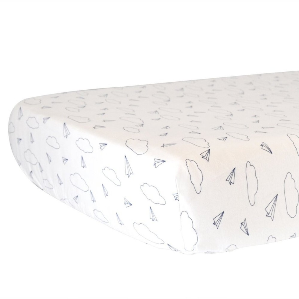 Hello Spud - Navy Blue Paper Airplanes Fitted Crib Sheet Organic Cotton Jersey - Super Soft
