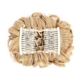 SWACC Short Messy Curly Dish Hair Bun Extension Easy Stretch hair Combs Clip in Ponytail Extension Scrunchie Chignon Tray Ponytail Hairpieces (Honey Golden Blonde-18)