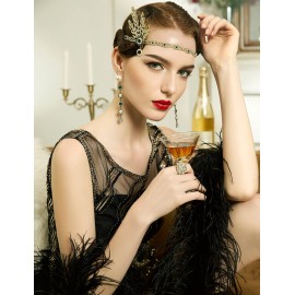 BABEYOND Art Deco 1920\'s Flapper Great Gatsby Inspired Leaf Medallion Pearl Headpiece Headband (Green) BABEYOND Art Deco 1920\'s Flapper Great Gatsby Inspired Leaf Medallion Pearl Headpiece Headband (Green)