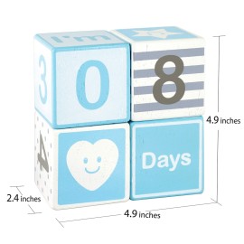 I\'m Solid Wood Monthly Weekly Yearly Milestone Age Blocks, Newborn Gifts & Keepsakes for Picture Props (4 Pcs/Blue)