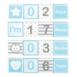 I\'m Solid Wood Monthly Weekly Yearly Milestone Age Blocks, Newborn Gifts & Keepsakes for Picture Props (4 Pcs/Blue)