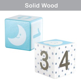 I\'m Solid Wood Monthly Weekly Yearly Milestone Age Blocks, Newborn Gifts & Keepsakes for Picture Props (4 Pcs/Blue)