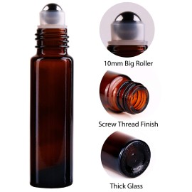 inice 24 Pack Roller Bottles for Essential Oils, Amber Galss 10ml Roll On Bottle with Stainless Steel Roller Balls and Metal Caps