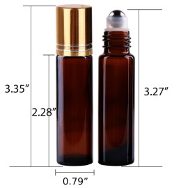 inice 24 Pack Roller Bottles for Essential Oils, Amber Galss 10ml Roll On Bottle with Stainless Steel Roller Balls and Metal Caps