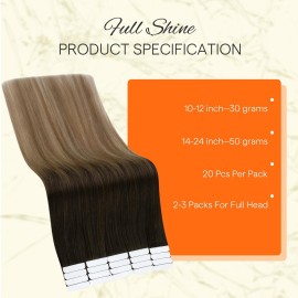 Full Shine Tape in Hair Extensions 22 Inch Color 2 Dark Rooted Ombre to 6 Brown Highlight 18 Blonde Seamless Remy Tape Ins Human Hair Extensions 50g Natural Straight Real Extensions for Women 20PCS Full Shine Tape in Hair Extensions 22 Inch Color 2 Dark Rooted Ombre to 6 Brown Highlight 18 Blonde Seamless Remy Tape Ins Human Hair Extensions 50g Natural Straight Real Extensions for Women 20PCS
