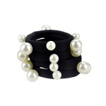 10 Pcs Women\'s Artificial Pearl Black Elastic Rubber Headbands - No Damage Seamless Hair Ropes with Ponytail Holders