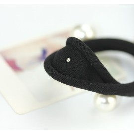 10 Pcs Women\'s Artificial Pearl Black Elastic Rubber Headbands - No Damage Seamless Hair Ropes with Ponytail Holders