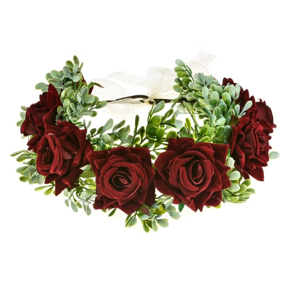 Vividsun Women Flower Crown Floral Headpiece Festival Wedding Hair Wreath Floral Crown (Burgundy)