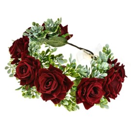 Vividsun Women Flower Crown Floral Headpiece Festival Wedding Hair Wreath Floral Crown (Burgundy)