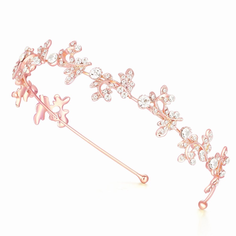 Ammei Headpiece Gold Headband Bridal Tiara Flower Shape Women\'s Headpiece Wedding Hair Accessories (Light Rose Gold) Ammei Headpiece Gold Headband Bridal Tiara Flower Shape Women\'s Headpiece Wedding Hair Accessories (Light Rose Gold)