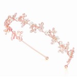 Ammei Headpiece Gold Headband Bridal Tiara Flower Shape Women\'s Headpiece Wedding Hair Accessories (Light Rose Gold)
