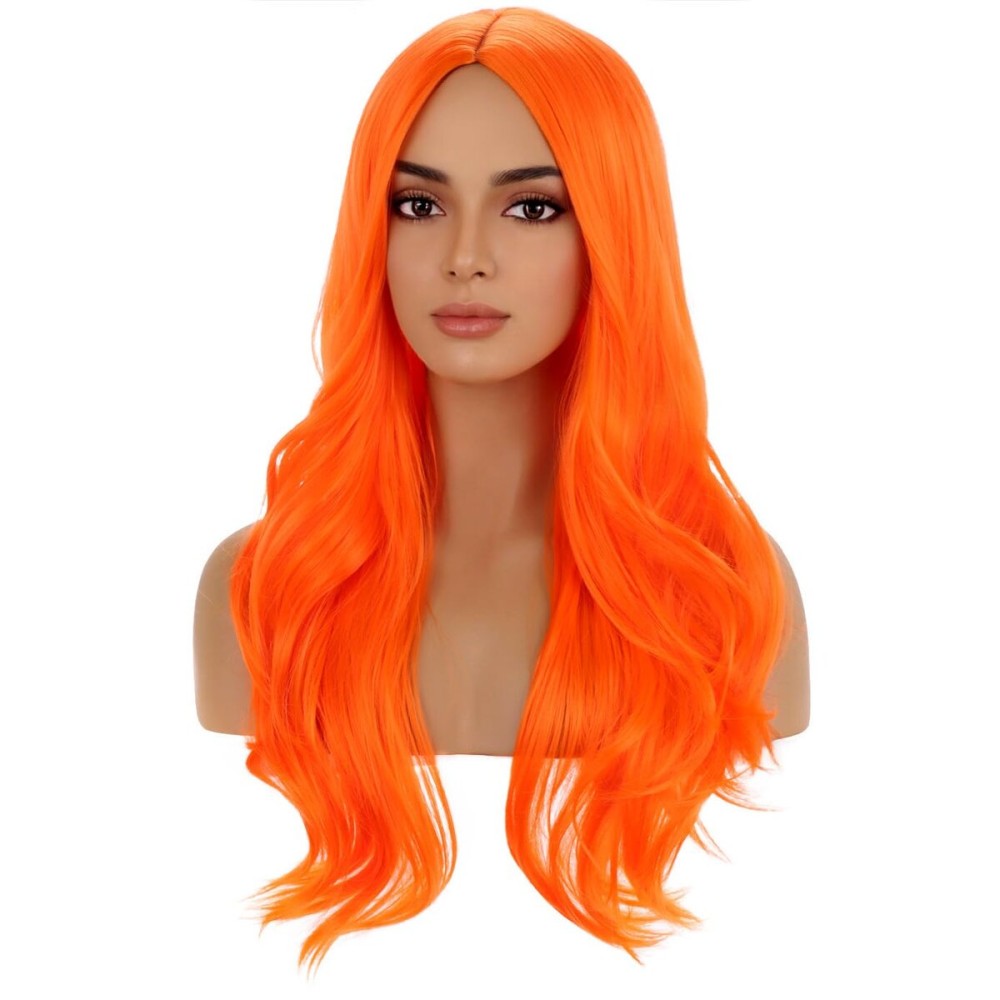 BERON Orange Long Wig for Women Girls Curly Wavy Hair Wigs 26 Halloween Cosplay Party Heat Resistant Synthetic Fiber Wigs BERON Orange Long Wig for Women Girls Curly Wavy Hair Wigs 26 Halloween Cosplay Party Heat Resistant Synthetic Fiber Wigs